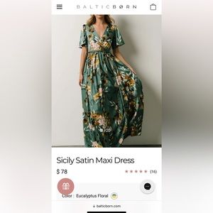 Baltic Born Sicily Satin Maxi Dress in Eucalyptus Floral Size Medium -Tags on